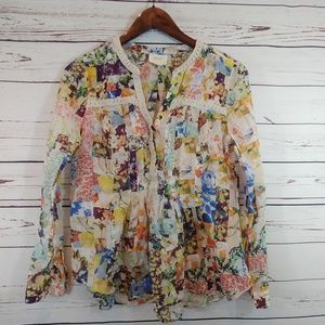 Maeve Abella Pintuck Patchwork Floral Shirt
